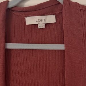 LOFT Ribbed Open Cardigan in Dusty Rose Pink